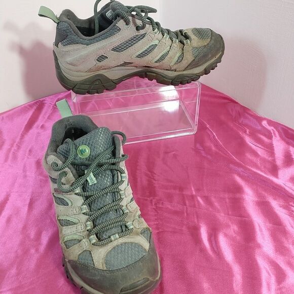 Merrell Womens Moab Vibram Hiking Shoes Sz 7.5 Drizzle/Mint J24462. - Picture 1 of 8